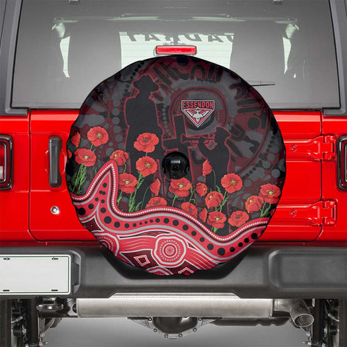 Essendon Bombers ANZAC Day Spare Tire Cover Indigenous Dot Art with Poppy Flower Tribute