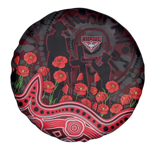 Essendon Bombers ANZAC Day Spare Tire Cover Indigenous Dot Art with Poppy Flower Tribute