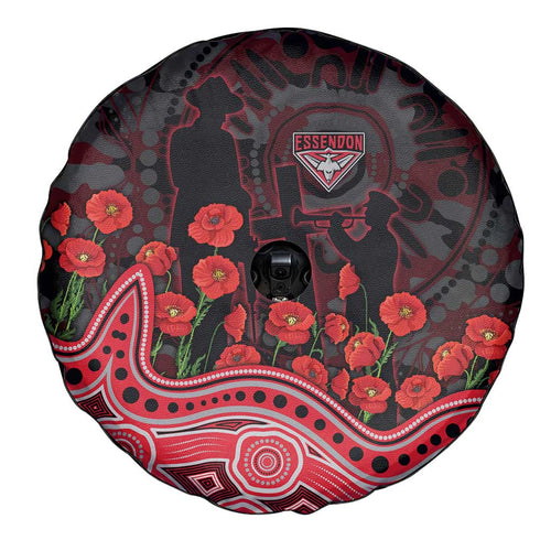 Essendon Bombers ANZAC Day Spare Tire Cover Indigenous Dot Art with Poppy Flower Tribute