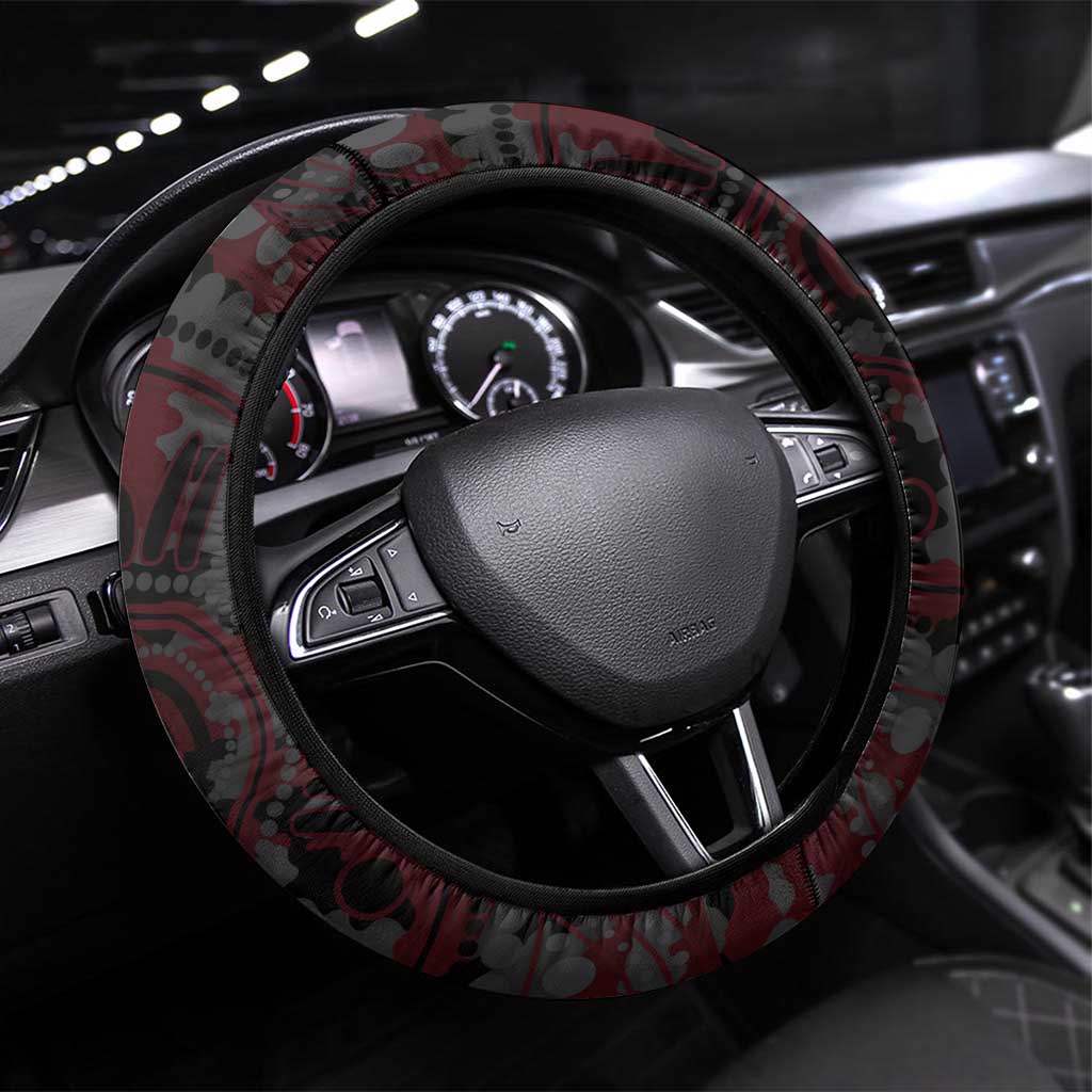 Essendon Bombers ANZAC Day Steering Wheel Cover Indigenous Dot Art with Poppy Flower Tribute