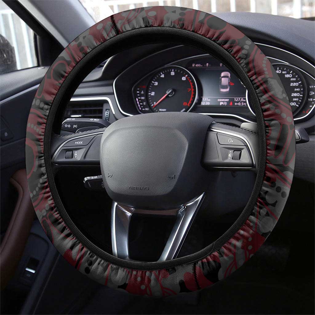 Essendon Bombers ANZAC Day Steering Wheel Cover Indigenous Dot Art with Poppy Flower Tribute