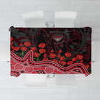 Essendon Bombers ANZAC Day Tablecloth Indigenous Dot Art with Poppy Flower Tribute