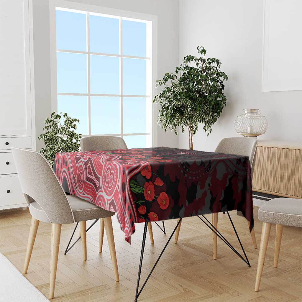 Essendon Bombers ANZAC Day Tablecloth Indigenous Dot Art with Poppy Flower Tribute