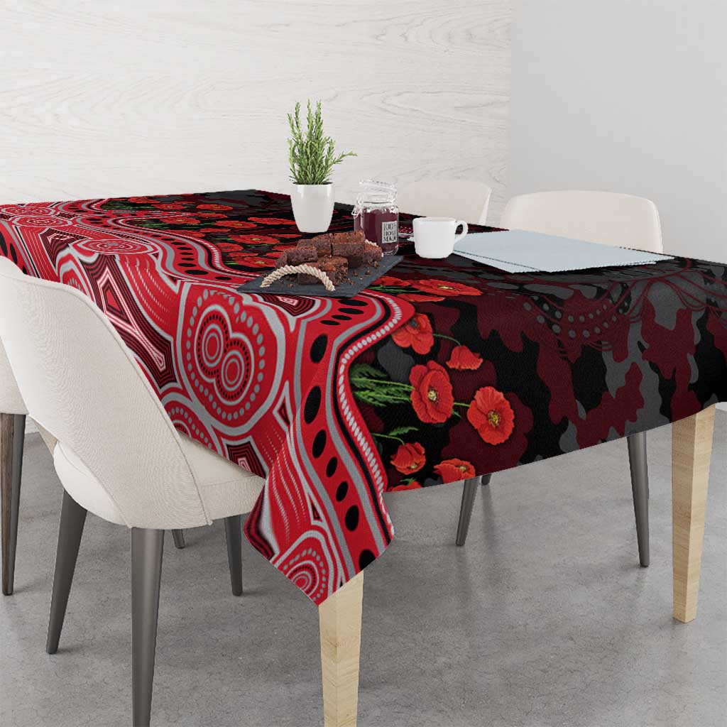 Essendon Bombers ANZAC Day Tablecloth Indigenous Dot Art with Poppy Flower Tribute