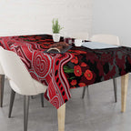 Essendon Bombers ANZAC Day Tablecloth Indigenous Dot Art with Poppy Flower Tribute
