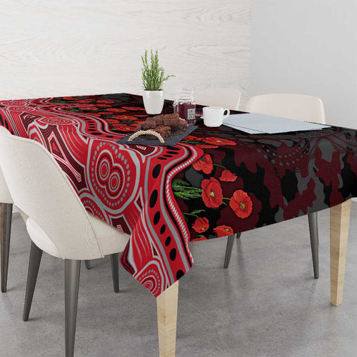 Essendon Bombers ANZAC Day Tablecloth Indigenous Dot Art with Poppy Flower Tribute