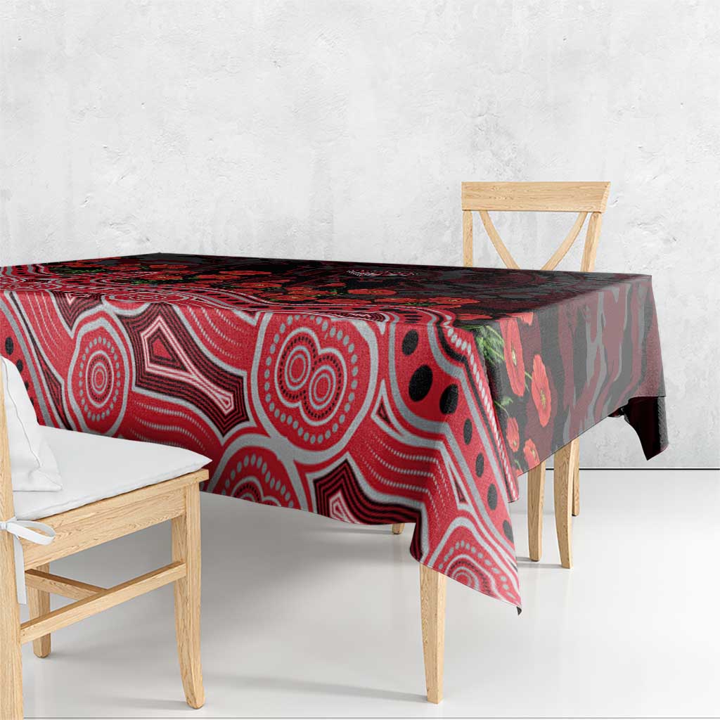 Essendon Bombers ANZAC Day Tablecloth Indigenous Dot Art with Poppy Flower Tribute