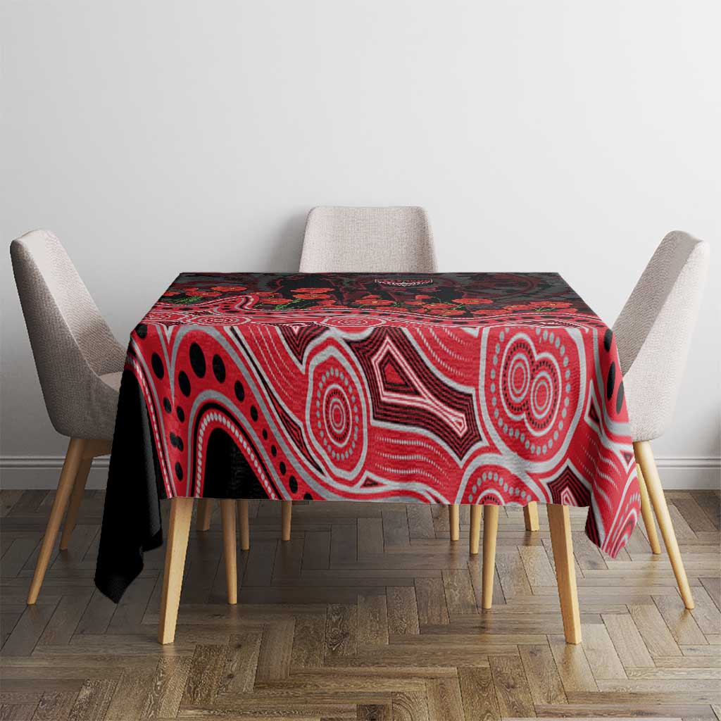 Essendon Bombers ANZAC Day Tablecloth Indigenous Dot Art with Poppy Flower Tribute