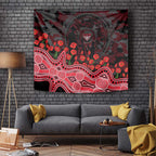 Essendon Bombers ANZAC Day Tapestry Indigenous Dot Art with Poppy Flower Tribute