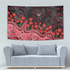 Essendon Bombers ANZAC Day Tapestry Indigenous Dot Art with Poppy Flower Tribute