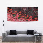 Essendon Bombers ANZAC Day Tapestry Indigenous Dot Art with Poppy Flower Tribute
