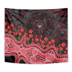Essendon Bombers ANZAC Day Tapestry Indigenous Dot Art with Poppy Flower Tribute