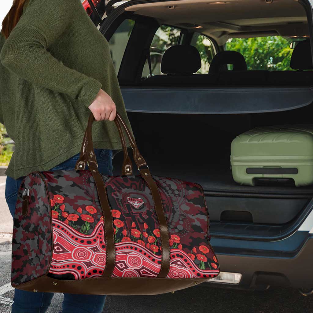 Essendon Bombers ANZAC Day Travel Bag Indigenous Dot Art with Poppy Flower Tribute