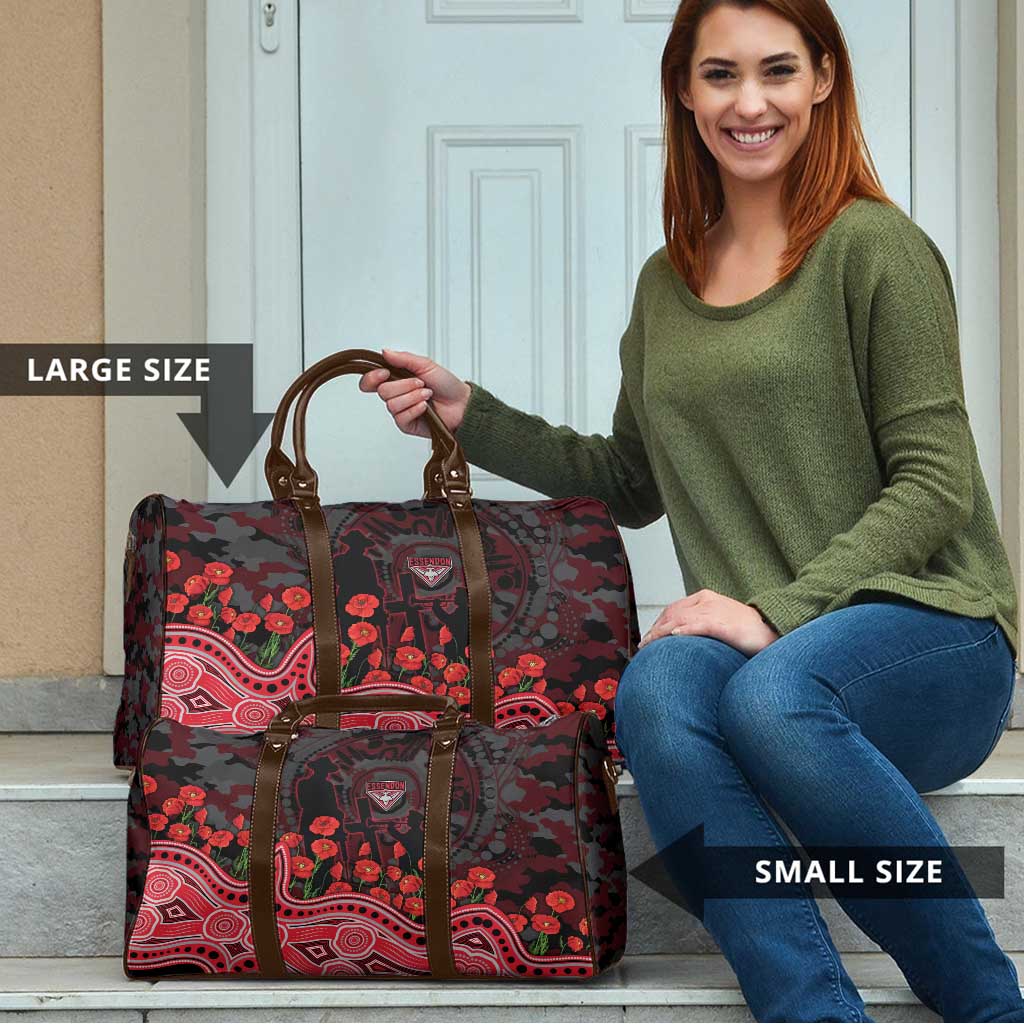Essendon Bombers ANZAC Day Travel Bag Indigenous Dot Art with Poppy Flower Tribute