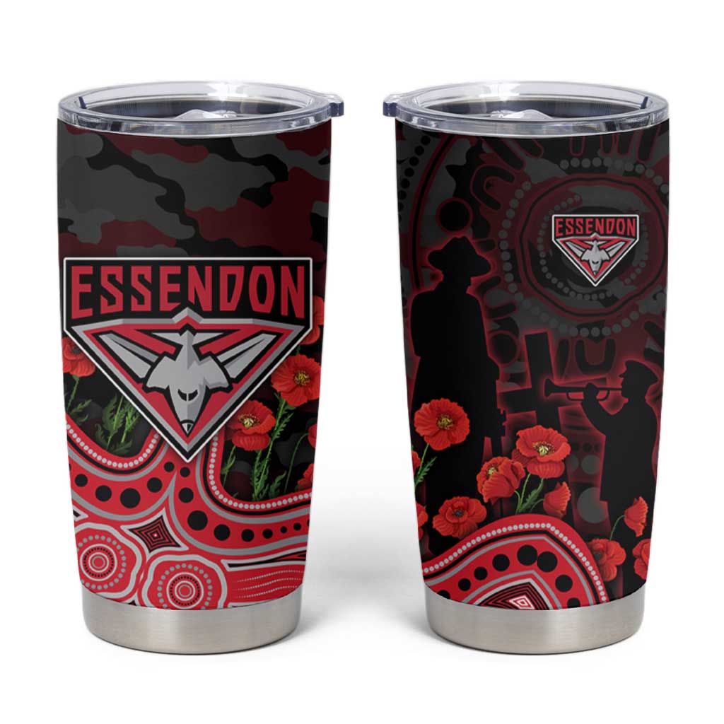 Essendon Bombers ANZAC Day Tumbler Cup Indigenous Dot Art with Poppy Flower Tribute