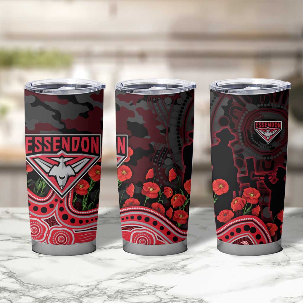 Essendon Bombers ANZAC Day Tumbler Cup Indigenous Dot Art with Poppy Flower Tribute