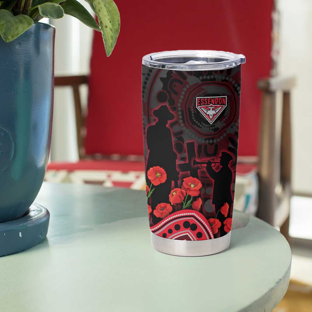Essendon Bombers ANZAC Day Tumbler Cup Indigenous Dot Art with Poppy Flower Tribute