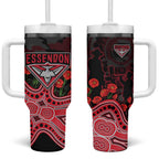 Essendon Bombers ANZAC Day Tumbler With Handle Indigenous Dot Art with Poppy Flower Tribute