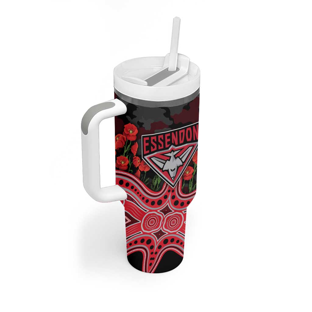 Essendon Bombers ANZAC Day Tumbler With Handle Indigenous Dot Art with Poppy Flower Tribute