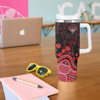 Essendon Bombers ANZAC Day Tumbler With Handle Indigenous Dot Art with Poppy Flower Tribute
