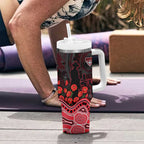 Essendon Bombers ANZAC Day Tumbler With Handle Indigenous Dot Art with Poppy Flower Tribute