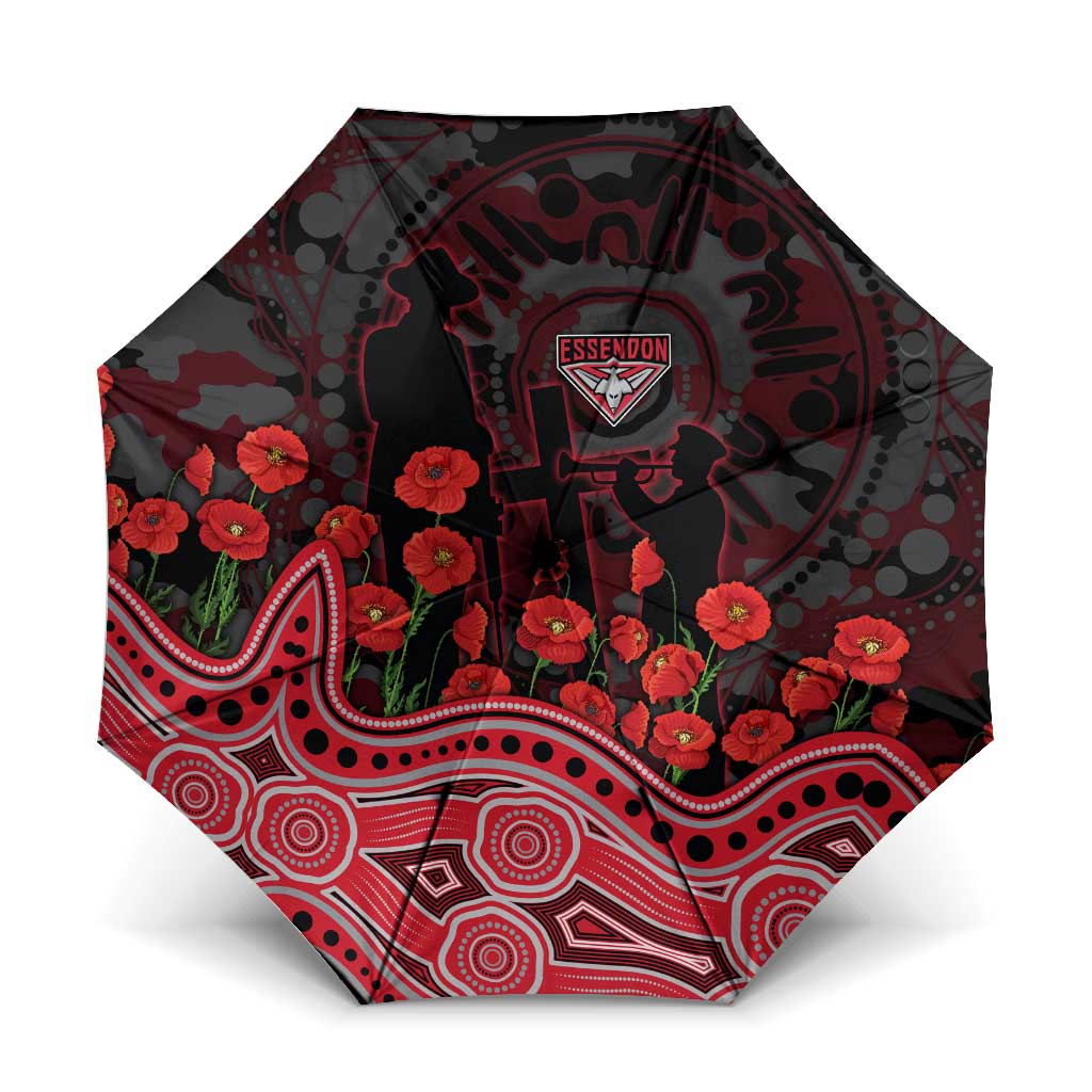 Essendon Bombers ANZAC Day Umbrella Indigenous Dot Art with Poppy Flower Tribute