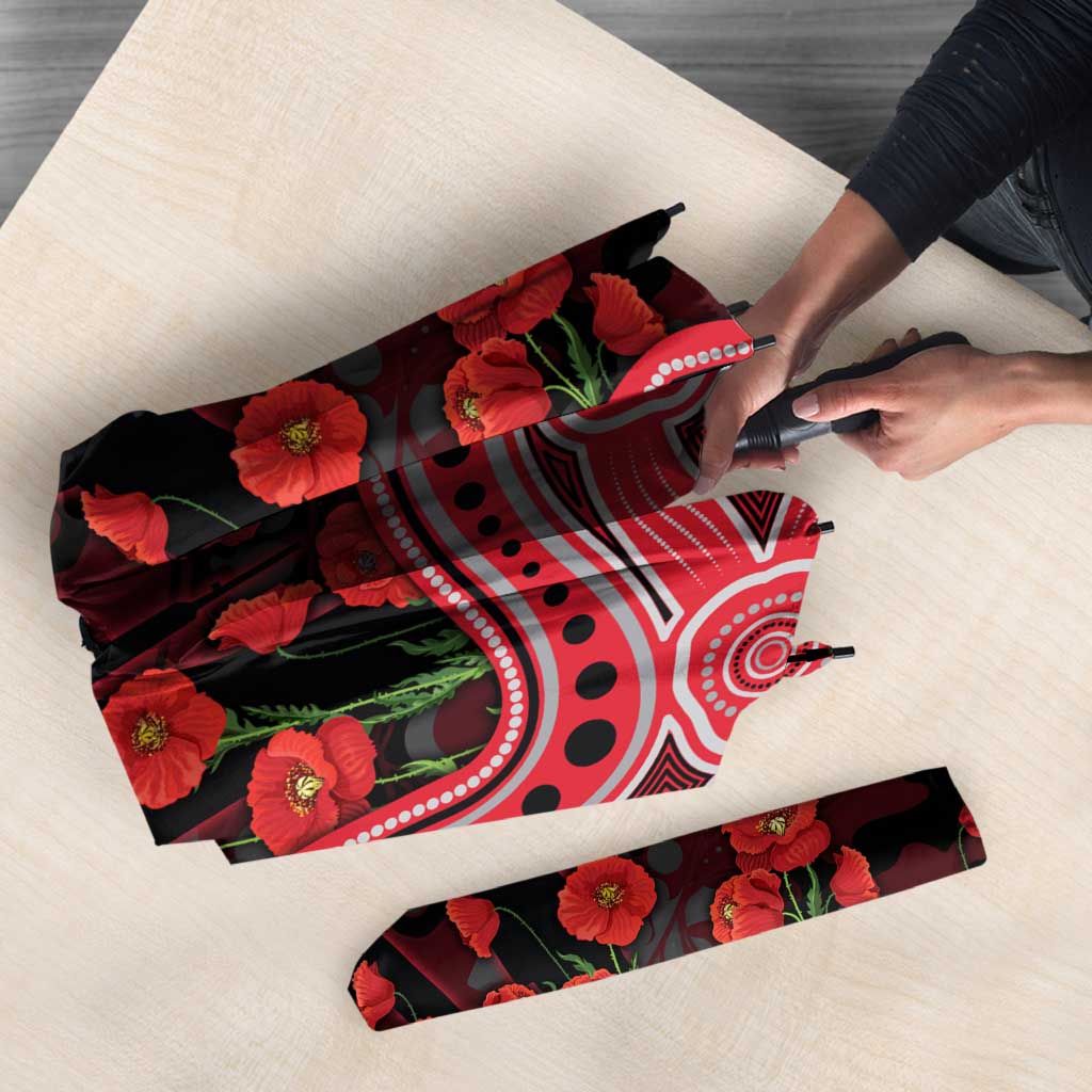 Essendon Bombers ANZAC Day Umbrella Indigenous Dot Art with Poppy Flower Tribute