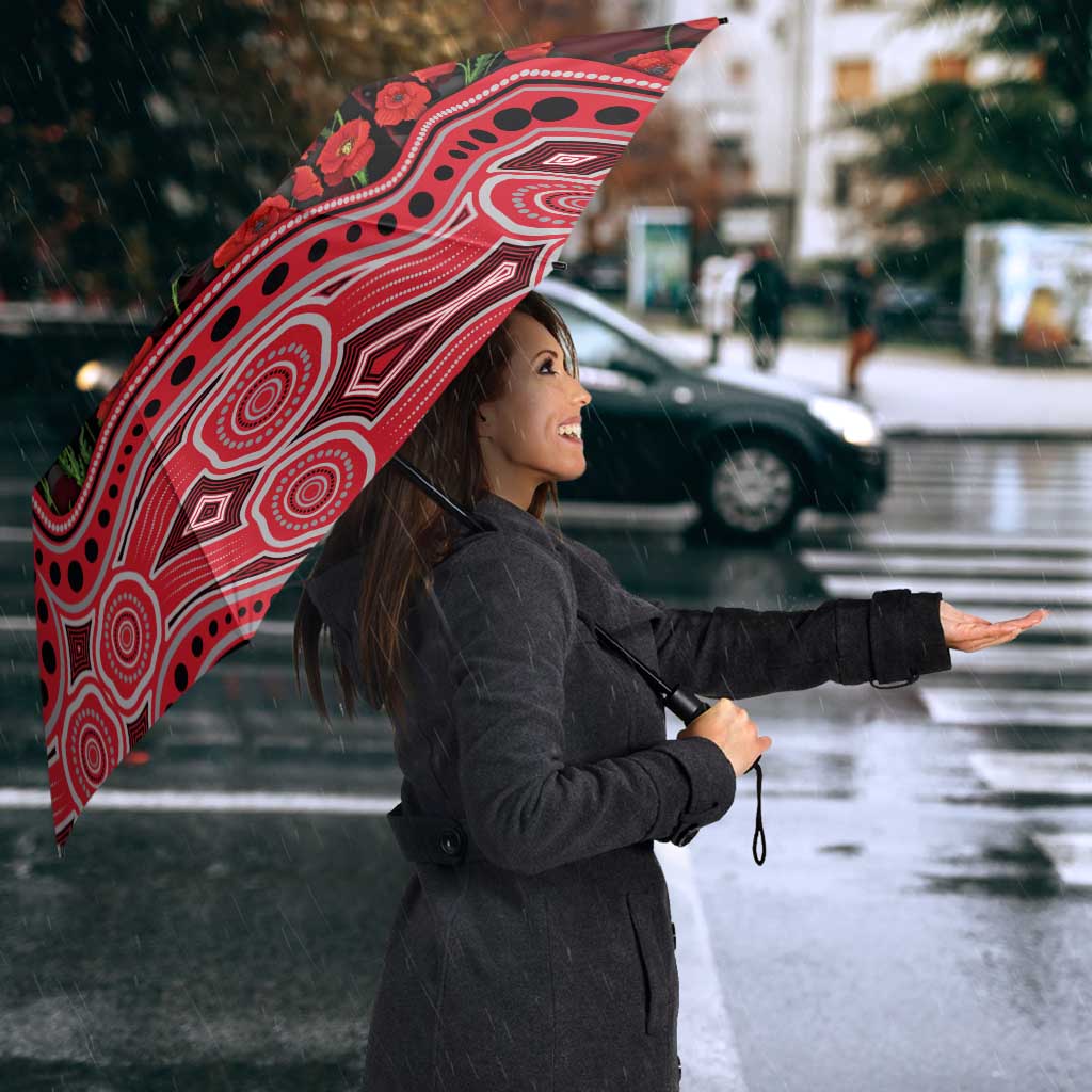 Essendon Bombers ANZAC Day Umbrella Indigenous Dot Art with Poppy Flower Tribute