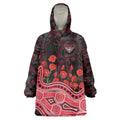 Essendon Bombers ANZAC Day Wearable Blanket Hoodie Indigenous Dot Art with Poppy Flower Tribute