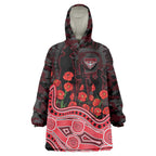 Essendon Bombers ANZAC Day Wearable Blanket Hoodie Indigenous Dot Art with Poppy Flower Tribute