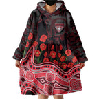 Essendon Bombers ANZAC Day Wearable Blanket Hoodie Indigenous Dot Art with Poppy Flower Tribute