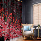 Essendon Bombers ANZAC Day Window Curtain Indigenous Dot Art with Poppy Flower Tribute