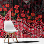 Essendon Bombers ANZAC Day Window Curtain Indigenous Dot Art with Poppy Flower Tribute