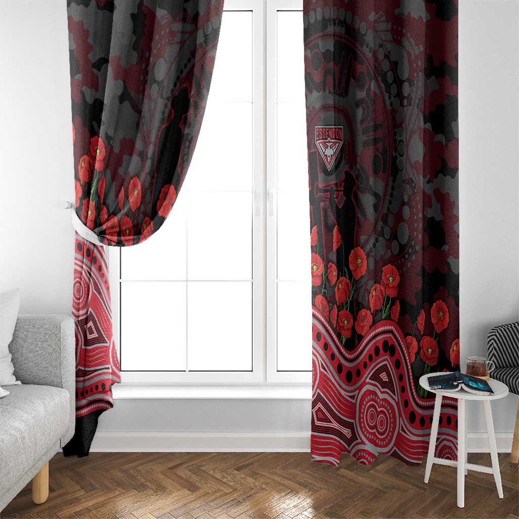 Essendon Bombers ANZAC Day Window Curtain Indigenous Dot Art with Poppy Flower Tribute
