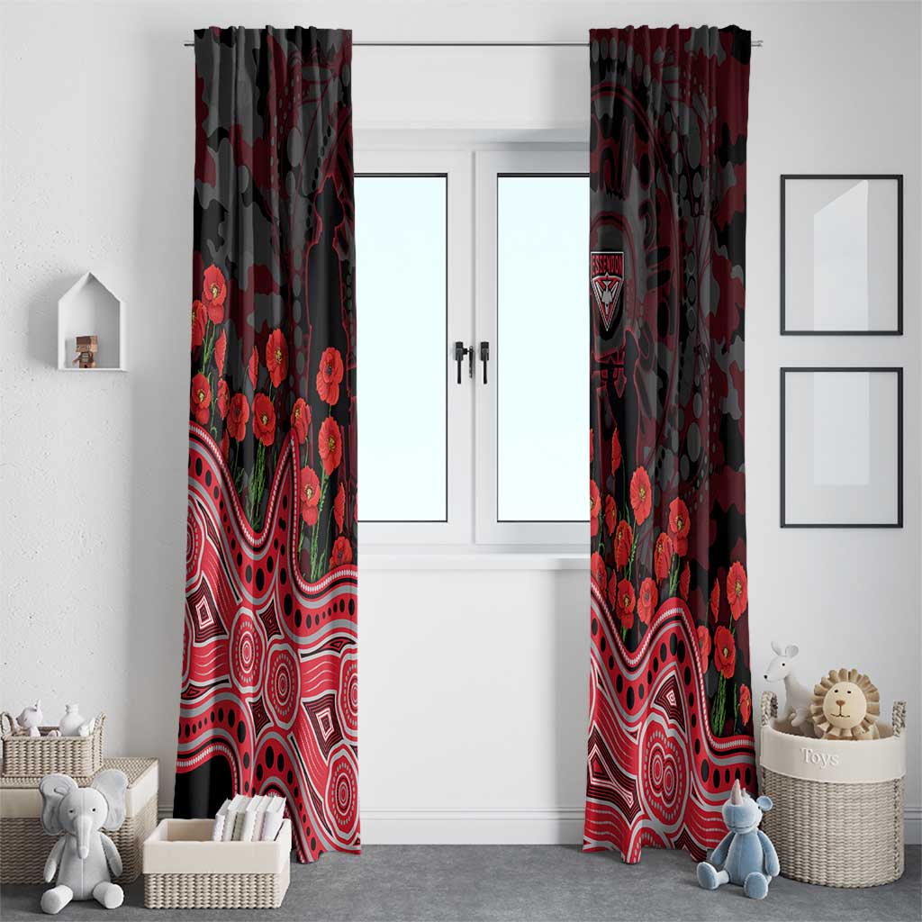 Essendon Bombers ANZAC Day Window Curtain Indigenous Dot Art with Poppy Flower Tribute