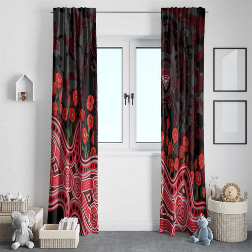 Essendon Bombers ANZAC Day Window Curtain Indigenous Dot Art with Poppy Flower Tribute