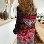 Essendon Bombers ANZAC Day Women Casual Shirt Indigenous Dot Art with Poppy Flower Tribute