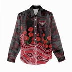 Essendon Bombers ANZAC Day Women Casual Shirt Indigenous Dot Art with Poppy Flower Tribute