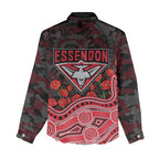 Essendon Bombers ANZAC Day Women Casual Shirt Indigenous Dot Art with Poppy Flower Tribute