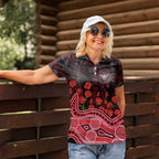 Essendon Bombers ANZAC Day Women Polo Shirt Indigenous Dot Art with Poppy Flower Tribute