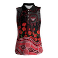 Essendon Bombers ANZAC Day Women Sleeveless Polo Shirt Indigenous Dot Art with Poppy Flower Tribute