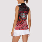 Essendon Bombers ANZAC Day Women Sleeveless Polo Shirt Indigenous Dot Art with Poppy Flower Tribute