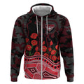 Essendon Bombers ANZAC Day Zip Hoodie Indigenous Dot Art with Poppy Flower Tribute