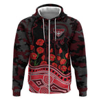 Essendon Bombers ANZAC Day Zip Hoodie Indigenous Dot Art with Poppy Flower Tribute