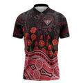 Essendon Bombers ANZAC Day Zipper Polo Shirt Indigenous Dot Art with Poppy Flower Tribute