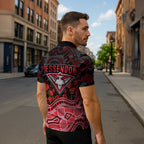 Essendon Bombers ANZAC Day Zipper Polo Shirt Indigenous Dot Art with Poppy Flower Tribute