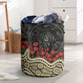Collingwood Magpies ANZAC Day Laundry Basket Indigenous Dot Art with Poppy Flower Tribute