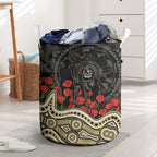 Collingwood Magpies ANZAC Day Laundry Basket Indigenous Dot Art with Poppy Flower Tribute