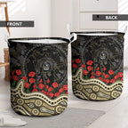 Collingwood Magpies ANZAC Day Laundry Basket Indigenous Dot Art with Poppy Flower Tribute