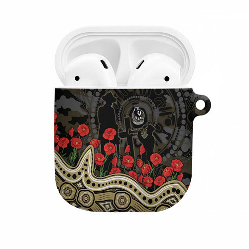 Collingwood Magpies ANZAC Day AirPods Case Indigenous Dot Art with Poppy Flower Tribute